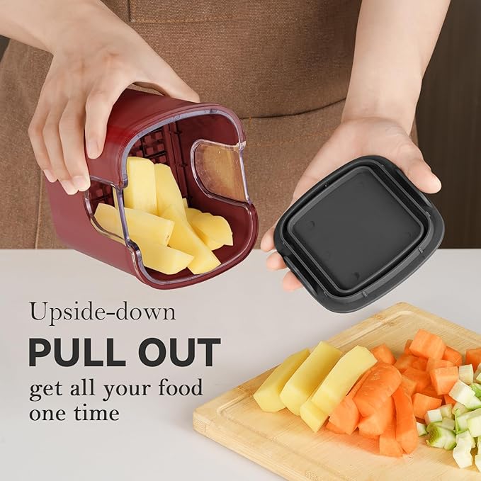 KEOUKE Multifunctional Vegetable Chopper Red - 3 Interchangeable Blades Potato French Fry Cutter with Container & Storage Box Food Chopper Dicer for Cucumber, Tomato, Carrot, Onion
