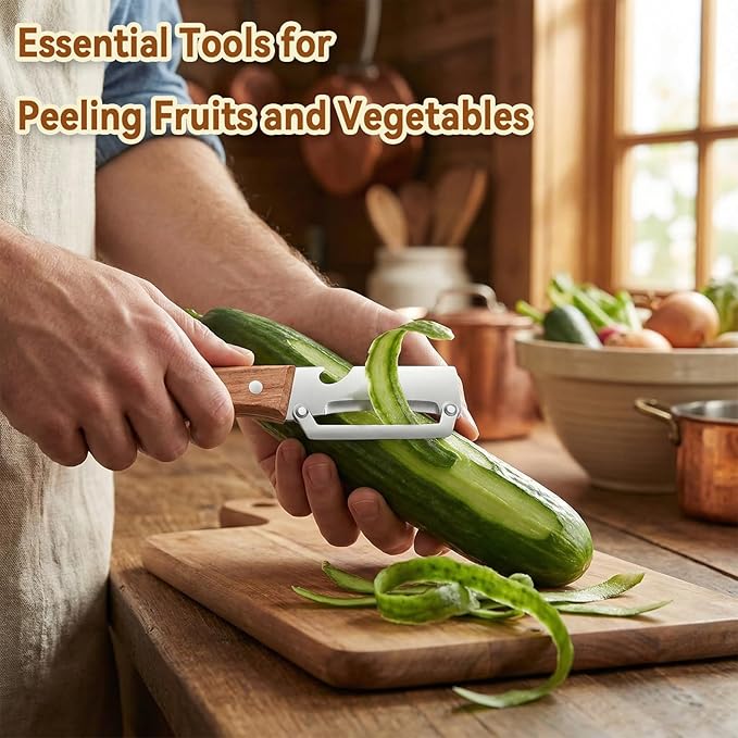 2PCS Multi-Functional Vegetable Peeler for Kitchen with Wooden Handle and Bottle Opener, 2 in 1 Stainless Steel Veggie Peeler Kitchen Gadgets Tool for Fruit Potato Pumpkin Apple Carrot Papaya