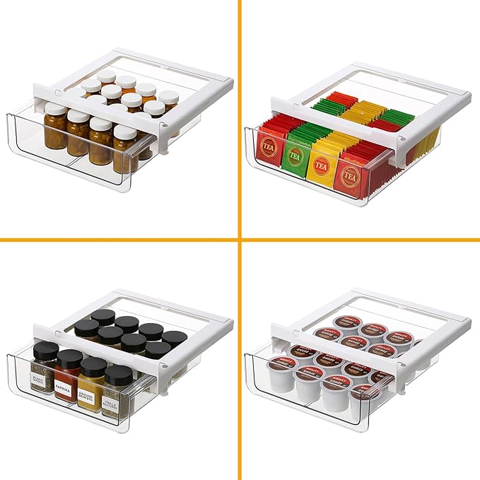 vacane Under Shelf Storage Drawer, Under Cabinet Spice Rack, Spice Organizer for Drawer Pull Out, Under Cabinet Basket Hanging Holder for Cupboard Pantry