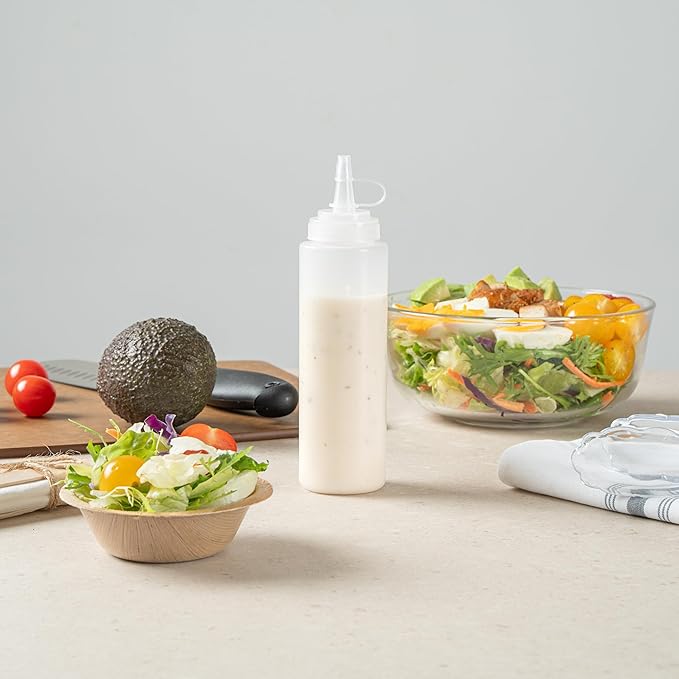 Restaurantware Plastic Squeeze Bottle 8 oz Wide Mouth Condiment Bottle With Cap Reusable Dishwashable Clear Sauce Dispenser For Syrups, Ketchup, Mustard, Oil, Dressing, Honey, Art And Craft