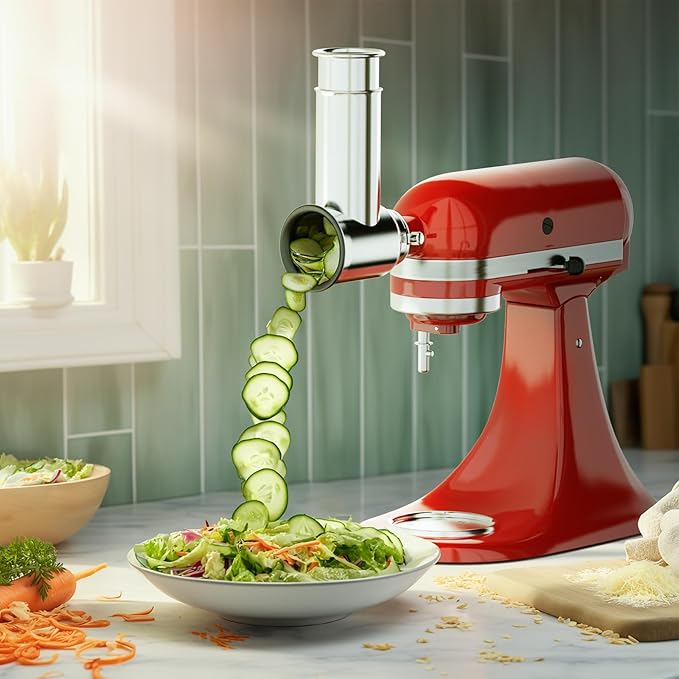 Stainless Steel Slicer Shredder Attachment for KitchenAid Stand Mixer, Includes Cheese Grater,Grinding Powder,Vegetable Slicer Shredder for KitchenAid cheese grater attachments with 4 Blades by HOZODO