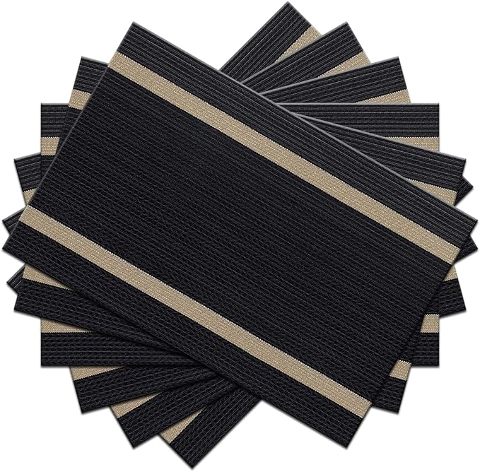 PIGCHCY Placemats Set of 6, Black Elegant Placemats Washable Non-Slip Luxurious Durable Table Mats for Home/Dining Room Decoration
