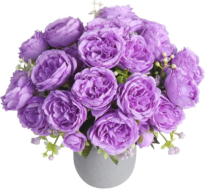 Artificial Peonies Silk Flowers, Purple Faux Peony Bouquet 4 Bundles Florals Arrangements Decor for Farmhouse Home Boho Wedding Table Centerpiece, Fake Plastic Flowers Bulk for Vase Decoration Purple