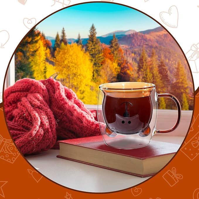 Patelai Cute Bear Tea Cup Double Wall Glass Milk Coffee Bear Mug with Handle Insulated Espresso Christmas Beer Cup Cute Birthday Gift for Women Men Valentine, 250 Ml/ 8. 4 oz(Brown,1 Piece)