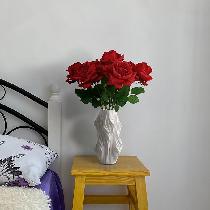 Eyamuno 7pcs Artificial Rose Fake Flowers Long Stem Fake Silk Real Touch Roses for DIY Wedding Party Table Centerpiece Home Decor, 45CM, Red-45cm