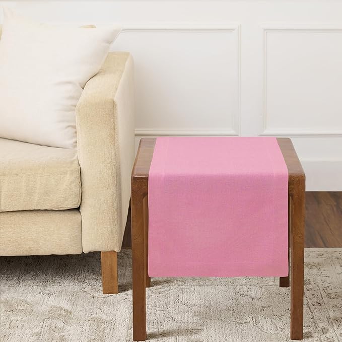 Solino Home Linen Table Runner 36 Inches - 100% Pure Linen Pink Carnation Table Runner 14 x 36 Inch Ideal for Dresser and Coffee Tables, Spring, Summer - Fete