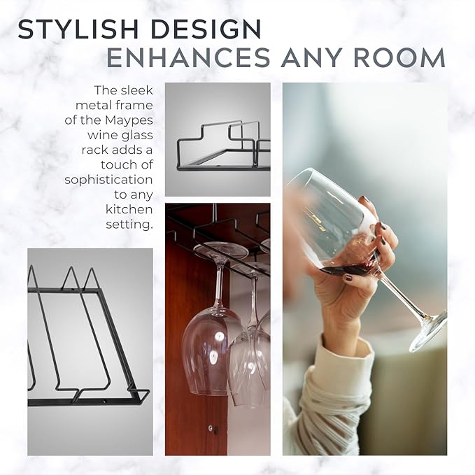 Wine Glass Holder – Practical Under Cabinet Wine Glass Hanger – Heavy-Duty Metal Drinkware Holder Under Cabinet Hanging Rack for Kitchen and Bar – 4 Rack, holiday home bar accessory