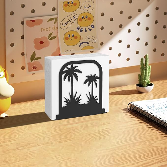 Stylish Napkin Holder,Black Metal Coconut Trees Design Napkin Holder for Table,Cushioned Base Paper Napkin Dispenser for Kitchen,Dining Room Table,Restaurant,Picnic