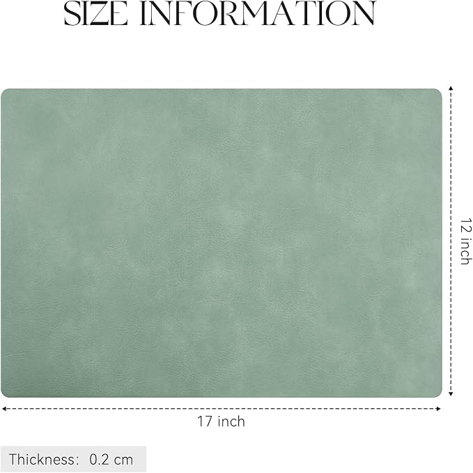 MOSAYT Vinyl Placemats Set of 6-12 X 17 Inch - Faux Leather 100% Waterproof Oil-Proof Wipeable PU Place Mats, Heat Resistant Reversible Table Mats for Kitchen, Dining, Outdoor, Green