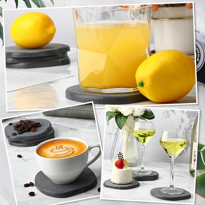 Diatomaceous Earth Coasters Set of 8，Cool Absorbent Quick-Dry Drink Coasters for Desks, Cute Modern Stone Design with Stylish Grey Aesthetic (8, Grey)