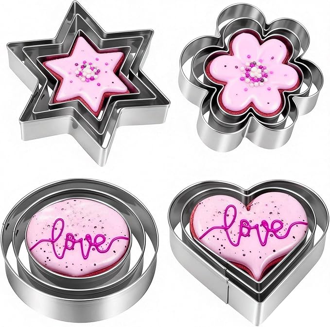 Cookie Cutters Set 12 PCS - Stainless Steel Shapes | Heart, Star, Flower, Round, Multi-Use for Baking, Cookies, Fruits, Holiday Decor, Dishwasher Safe, Professional Quality