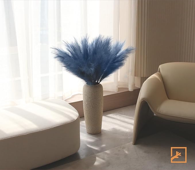 ZIFTY 7-Pcs 38"/3.1FT Blue Pampas Grass Large Tall Fluffy Artificial Fake Flower Boho Decor Bulrush Reed Grass for Bedroom Decor Vase Filler Farmhouse Home Wedding (Blue)