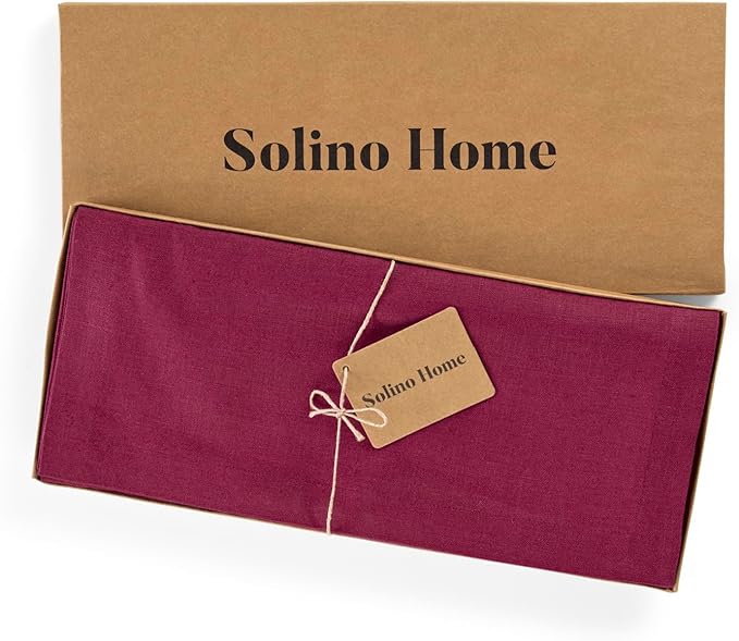 Solino Home Linen Table Runner 36 Inches - 100% Pure Linen Beet Table Runner 14 x 36 Inch Ideal for Dresser and Coffee Tables - Diana Medium Weight