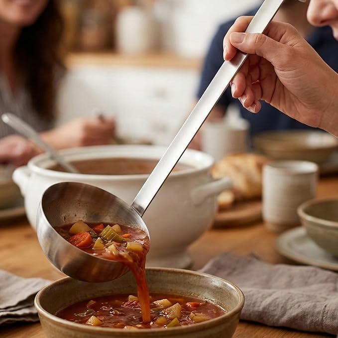 TrueCraftware- 24 oz Stainless Steel Ladle with Long Hooked Handle- Kitchen Ladle Best Kitchen Accessories for Cooking and Serving Spoon for Soup Chili Gravy Salad Dressing and Pancake Batter