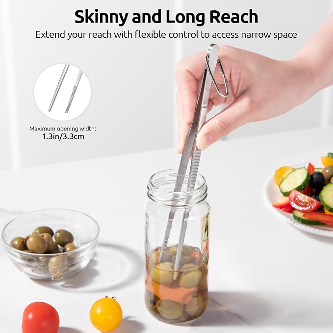 U-Taste 8in Kitchen Plating Tweezer: 18/8 Stainless Steel Food-Grade Metal Food Tong, Seamless-Welding, Sturdy and Flexible with Non-Slip Tips for Serving, Decorating, Cooking, Baking (Pointed Tip)