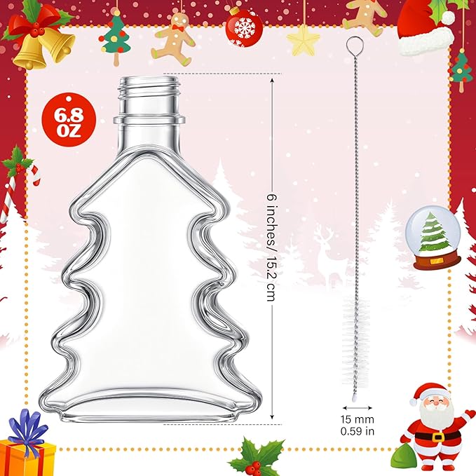 Vesici 3 Pack Christmas Glass Syrup Dispenser 6.8oz Clear Olive Oil Bottles Set with Pourers Funnel and Brush Christmas Tree Syrup Bottles Set Xmas Coffee Bar Decoration Bathroom Kitchen Gifts
