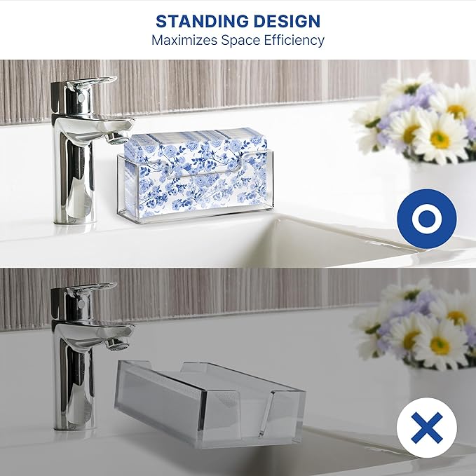 Acrylic Guest Towel Holder Tray for Bathroom – Vertical Paper Towel Holder for Disposable Hand Towels, Clear Waterproof Napkin Organizer for Bathroom Countertop or Kitchen Sink