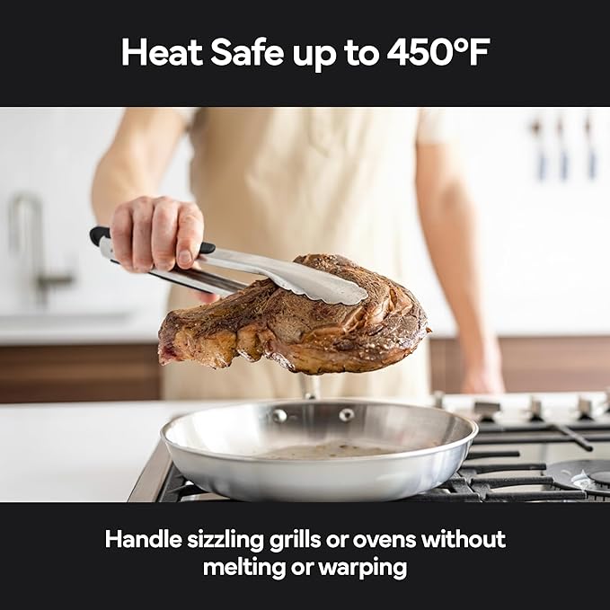 Misen Kitchen Tongs - Dishwasher Safe, Heavy Duty - Precision Stainless Steel Grilling Tool - Heat Resistant - Perfect for Serving and Air Frying - 13 Inch | Black
