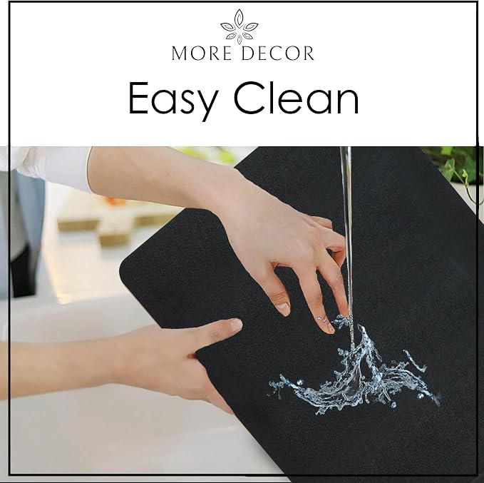 More Décor Faux Leather Placemats Set of 6 for Dining Table – Waterproof, Wipeable, Washable, Stain & Heat Resistant, Non-Slip Table Mats – 12 X 17 Inch (Solid Black, 6)