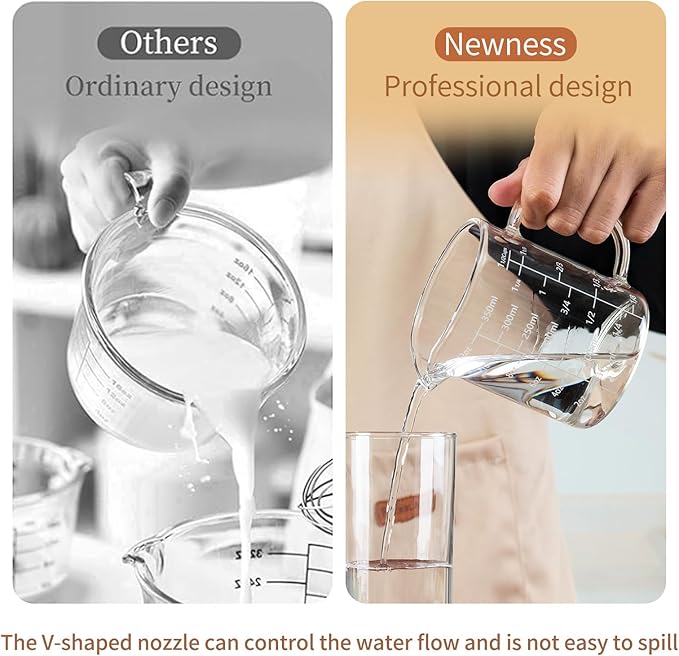 FrutPunch Glass Measuring Cup, Two-Pack (8OZ, 12OZ) with V-Shaped Mouth, Liquid Measuring Cups, Coffee Glass Measuring Cup with Handle, Suitable for Kitchen and Restaurant.