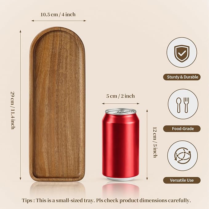 Small Wooden Tray | Acacia Wood Tray for Vanity, Bathroom Counter, Coffee Table & Toilet | Perfect for Jewelry, Remote, Keys & Catch All | Mini Charcuterie Board Serving Platter (Racetrack-Shaped)