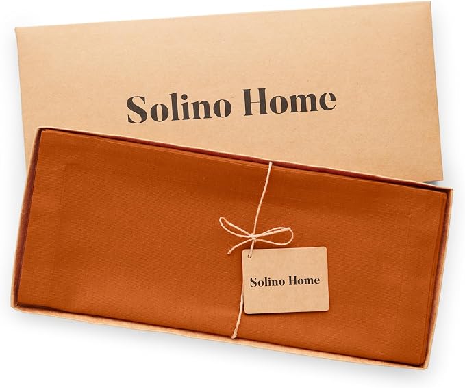 Solino Home Cinnamon Cotton Linen Table Runner 108 Inches Long - Elegant Machine Washable Dining Table Runner 14x108 Inch for Summer Decor & 4th of July - Dru