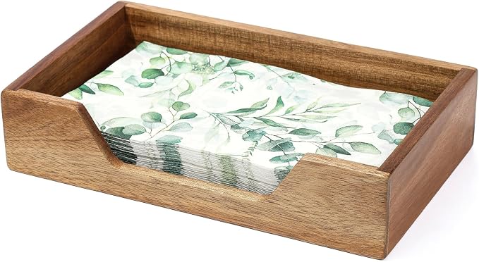 Guest Towel Napkin Holder, Disposable Hand Towel Holder for Bathroom, Wooden Guest Towel Holder Tray with Big Side Opening, Rectangular Farmhouse Cocktail Napkin Holder, Kitchen Dining Tabletop Decor
