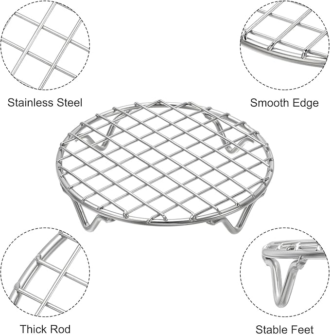uxcell 2 Pcs Round Cooking Rack 4.9 Inch Dia Stainless Steel Wire Cooling Steamer Rack for Baking Canning Cooking Roasting Cooling Grilling Drying, Silver