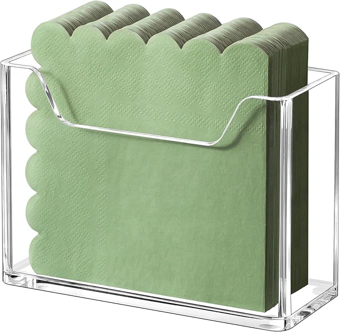 Kordory Acrylic Cocktail Napkin Holder for Table, for 5 x 5 Inches Napkin, Modern Vertical Napkin Holder for Kitchen, Clear Waterproof Napkins Holders for Dinner, Home, Bar