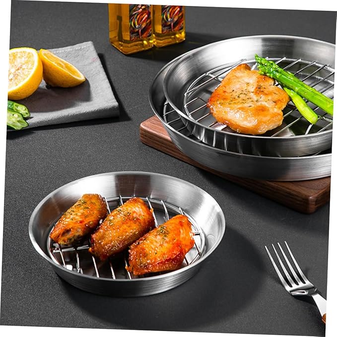 1set Stainless Steel Baking Tray Rack Round Roasting Pan for Draining Oil for Snacks Cakes and Pastries and Practical Design