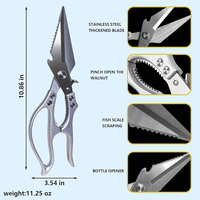 Professional Poultry Shears Heavy Duty – Multifunctional Kitchen Scissors with 2 Extra Springs, Kitchen Shears with Safety Lock & Non-Slip Handle for Chicken,Fish,Veggies, Dishwasher Safe