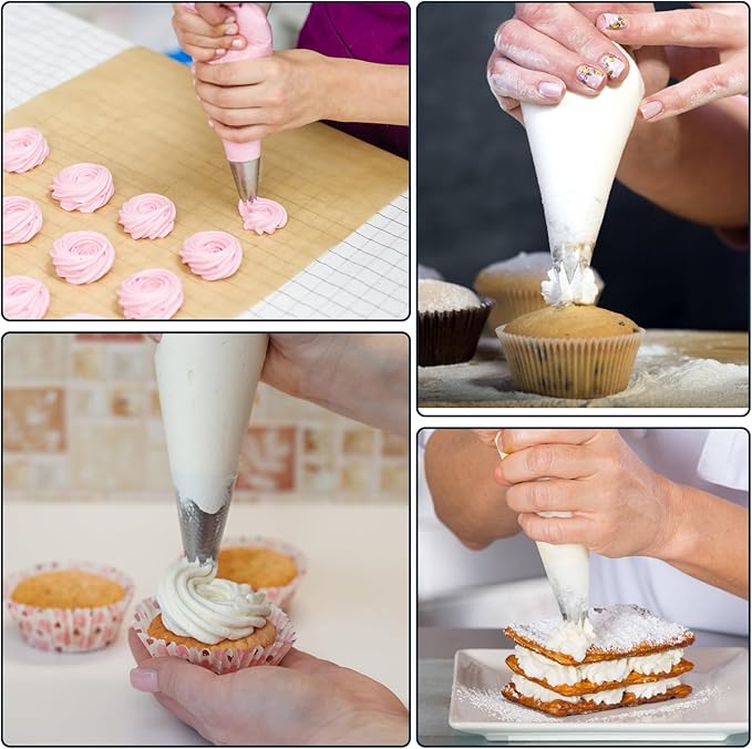 Disposable Piping Bags 14inch Anti Burst Pastry Bags Pastry Bag Pastry Crimpers Icing Piping Bags for Frosting Ideal for Cake Macarons Dessert Decorations Cookies Baking Cupcakes (Clear, 100 Pcs)