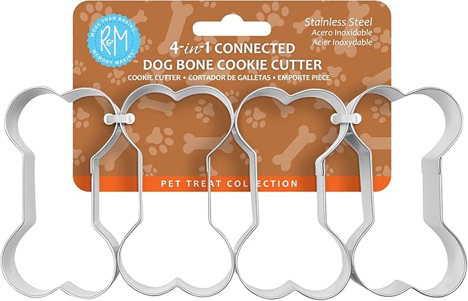 R&M 4-in-1 Dog Bone Cookie Cutter. Cut 4 Cookies at once, Stainless Steel