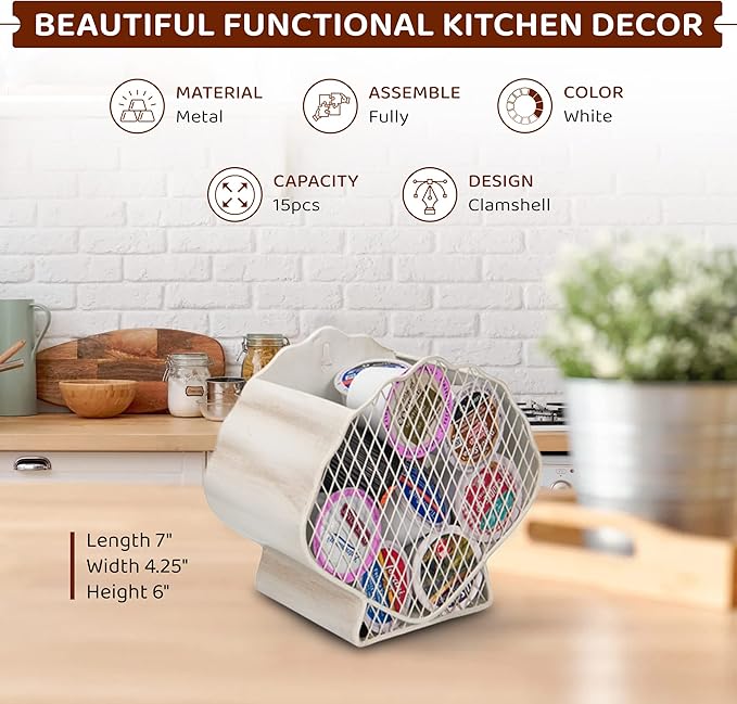Made Easy Kit Coffee Pod Basket Organizer Useful Decor - Compatible with Keurig K-Cup Pods - Home Coffee Bar Functional Decoration - Café Station Countertop Freestanding Storage Sea (Clam Shell)