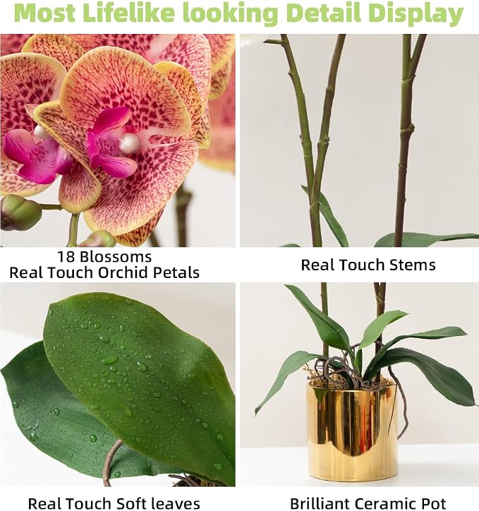 CXGS Artificial Orchid Flower Plant Real Touch Faux Orchids in Ceramic Vase Purple Dapple 19.7'' Fake Phalaenopsis Flower Arrangement Centerpiece Home Indoor Decor