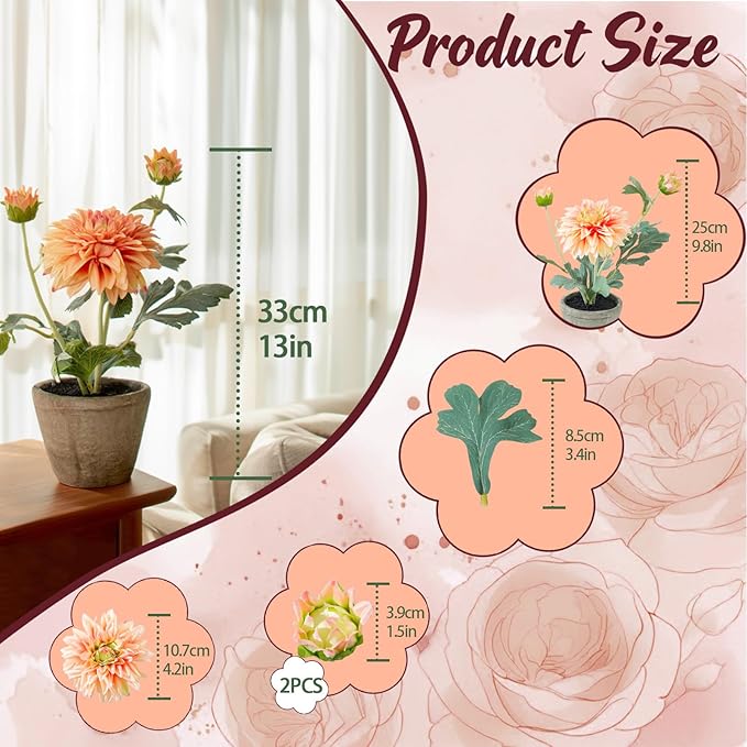 Champagne Dahlia Flowers Fake Silk Mums Flower Artificial Chrysanthemum Flowers Faux Flowers for Vase Mums in Pot Spring Decor Coffee Table Home Party Decoration