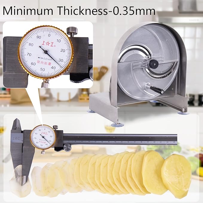 Commercial Manual Fruit Vegetable Slicer 0.2-12mm Adjustable Thickness Stainless Steel Multifunctional Commercial Manual Slicer for Slicing Fruit Lemon Onion Cabbage
