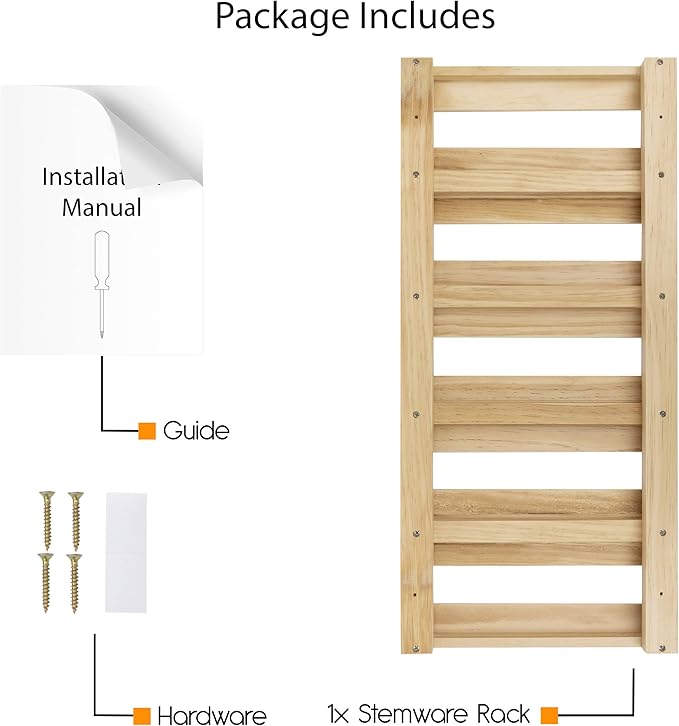 Rustic State Eze Stemware Glass Rack Under Cabinet Easy to Install Hanging Bar Glass Rack 21.6 Inch by 10 Inch Natural Wood