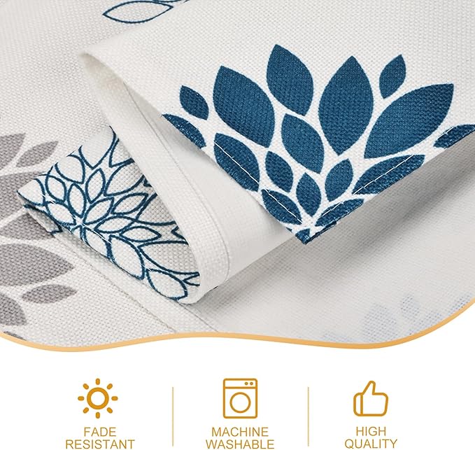 Snycler 13x48 Inch Table Runner Blue Grey Dahlia Pinnata Flower Table Runners Modern Elegant Pompon Farmhouse Geometric Table Center White Linen Decor for Home Dining Party Entrance