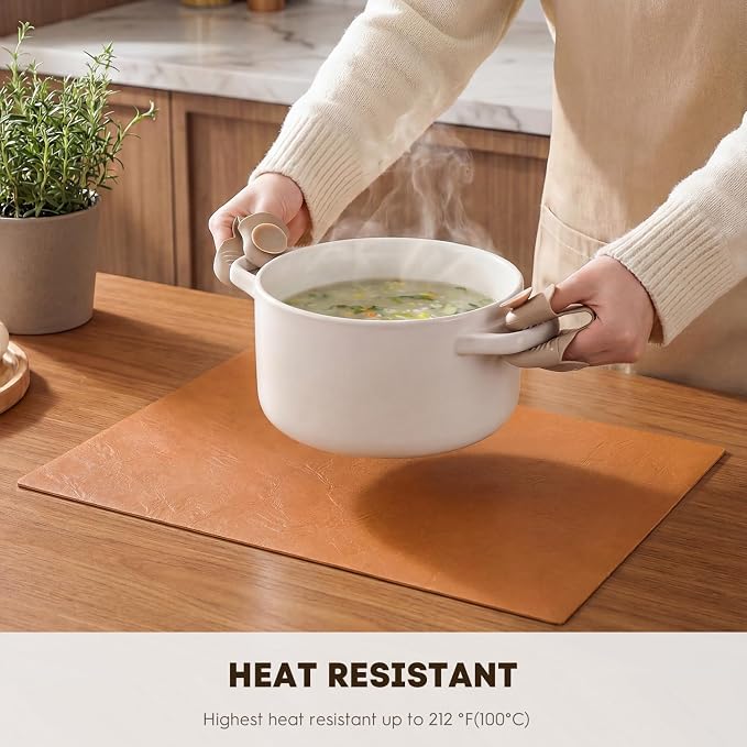 Artoid Mode Rust Faux Leather Placemats Set of 4, 12x18 Inch Waterproof Wipeable Heat Resistant Vinyl Place Mats, Reversible Table Mats for Fall Kitchen Dining Decor