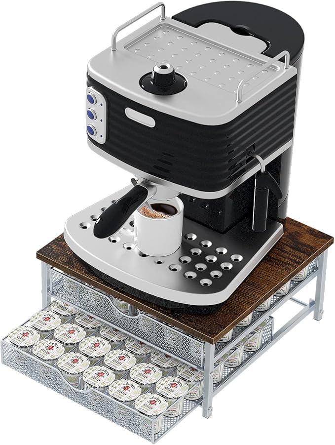 Coffee Pod Holder For Counter, Coffee Pod Drawer for Keurig Pod Storage Drawer Holder, 72 Capacity Pods Storage Organizer for Coffee Pod Storage with Sliding Baskets for Coffee Station, Silver