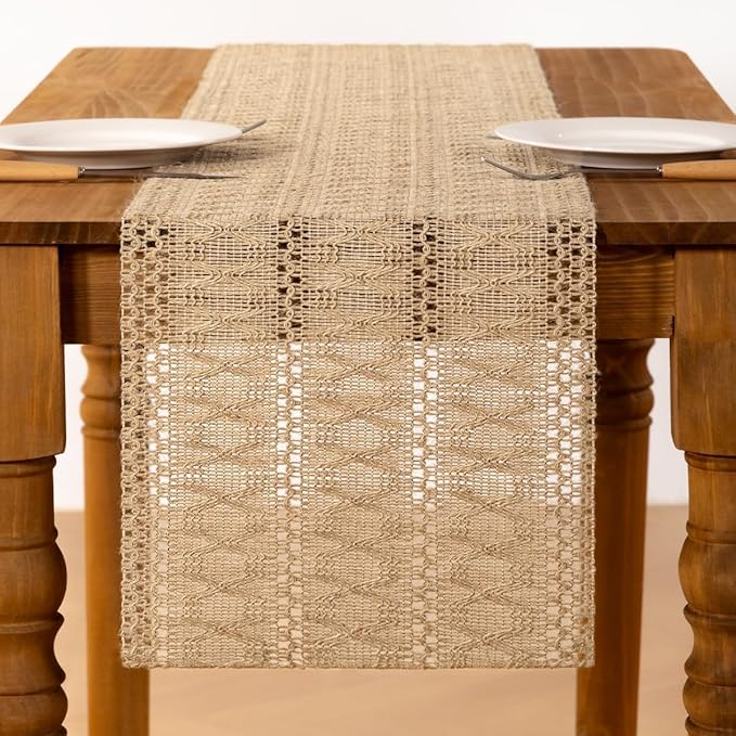 MLMC Burlap Boho Table Runner Farmhouse Burlap Jute Table Runner 60 inch Long Rustic Woven Table Centerpiece Decor for Dinning Kitchen Wedding Bridal Shower Eveyrday Use 12x60 Inch