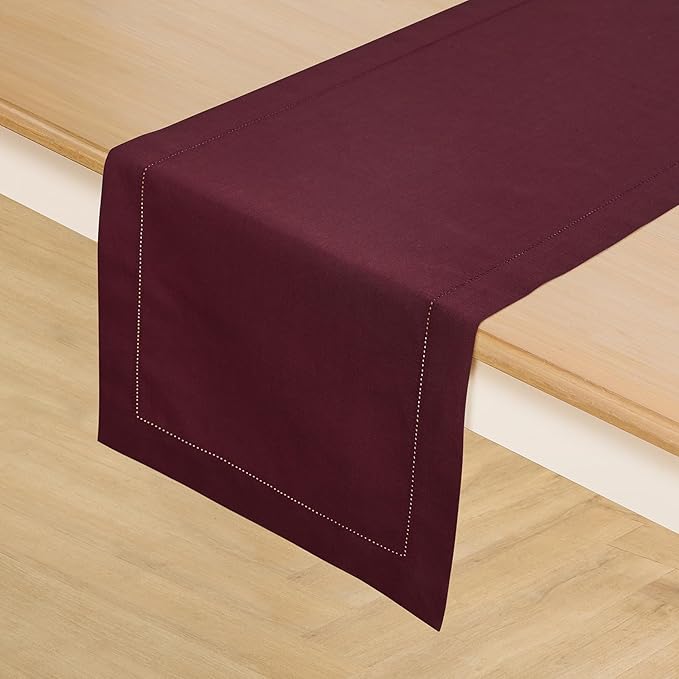 Solino Home Cotton Linen Wine Table Runner 72 Inches Long - Hemstitch Table Runner 14 x 72 Inch for Dresser