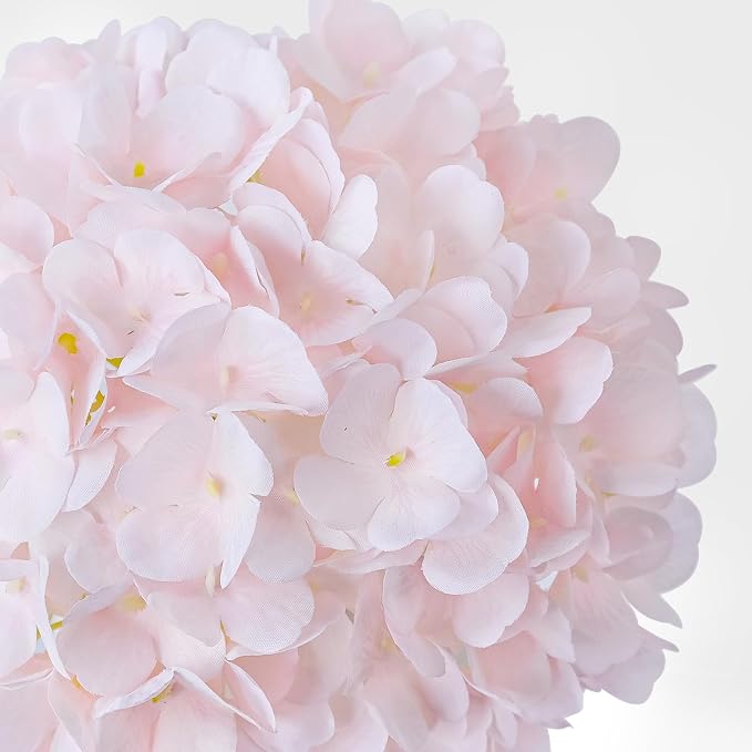 JINWOE Light Pink Flowers Silk Artificial Hydrangeas, 4Pcs 21" Lifelike Boho Large Flowers with Stems, Artificial Flowers for Wedding Porch Outdoor Bouquet Table Centerpieces Home