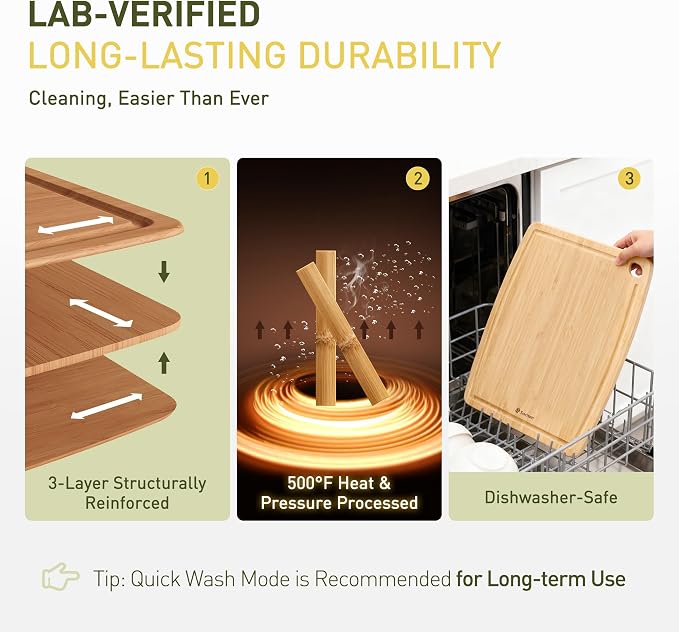 Lightweight Durable Bamboo Cutting Board with Non-Slip Feet, Extra Large Big Wood Cutting Boards for Kitchen with Juice Groove, Wooden Charcuterie & Chopping for Fruit, Vegetables & Cheese