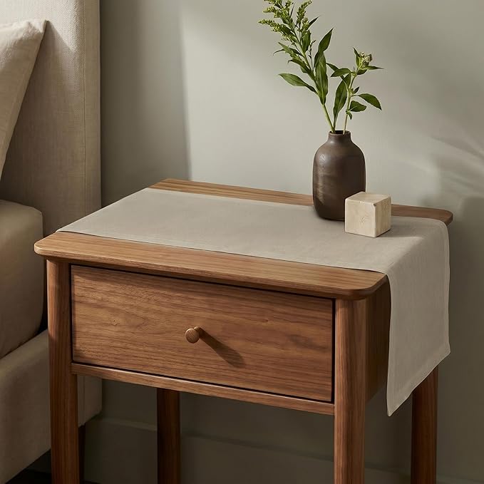 Solino Home Linen Table Runner 36 Inches - 100% Pure Linen Vintage Khaki Table Runner 14 x 36 Inch Ideal for Dresser and Coffee Tables, Spring, Summer - Fete