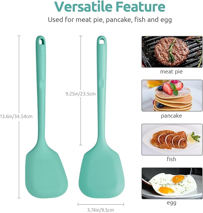 U-Taste 18/8 Stainless Steel Measuring Cups and Spoons Set (Set of 12,Multicolor), and 600℉ Heat Proof Long & Wide Silicone Solid & Slotted Turner for Egg, Pancake (Set of 2, Aqua Sky)
