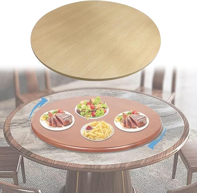 Large Wooden Lazy Susan 360° Swivel Turntable Serving Plate Ø 50/60/70/80/90/100cm, Round Dining Table Service Tray, 16mm Thick, High Temperature Resistants, Tabletop Organizer(Wood,Ø70cm)