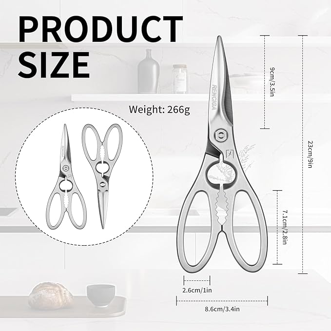 Kitchen Scissors Heavy Duty Ultra Sharp Multi-Purpose Kitchen Shears Stainless Steel Micro-Serrated Detachable Food Scissors for Chicken Poultry Meat Fish Herbs with Non-Slip Safe Grip