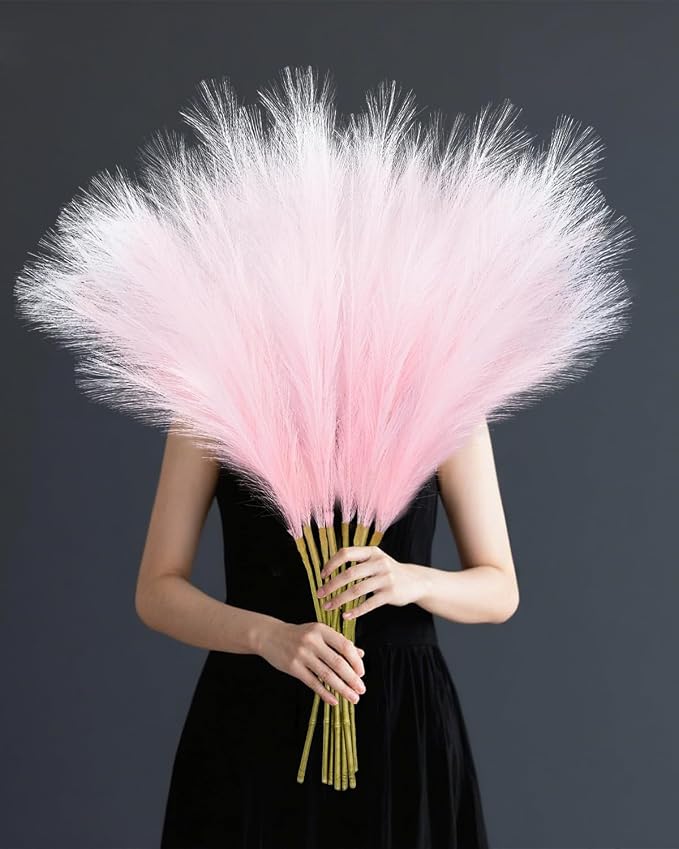 TORONTOKYO 8Pcs Pink Faux Pampas Grass Tall Decor, 35.4” Fluffy Artificial Pompous Grass Branches, Large Pampas Grass Reed Stems for Floor Vase Filler, Wedding, Baby Shower, Home and Boho Decor